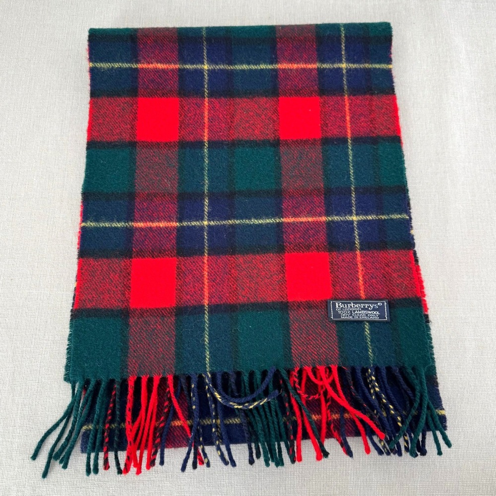 Vintage Burberrys Wool Scarf‎ Green/Blue/Red/Yellow Plaid